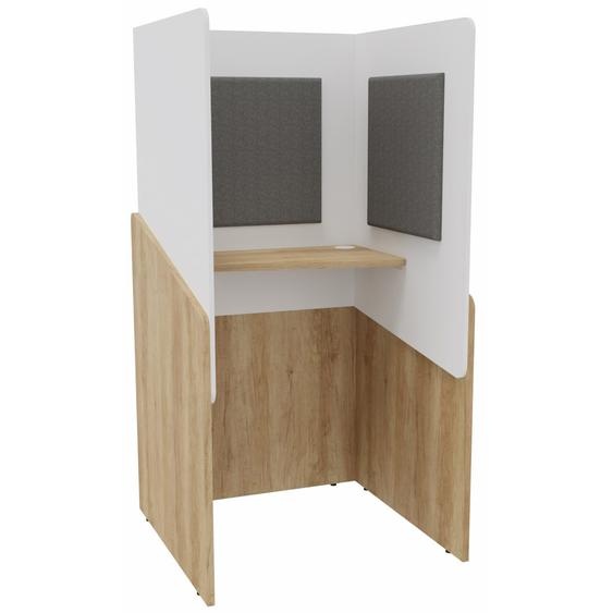 Alcôve cabine de confidentialité acoustique debout CALME Bas Chêne Nebraska - Haut Blanc - Habillage Gris