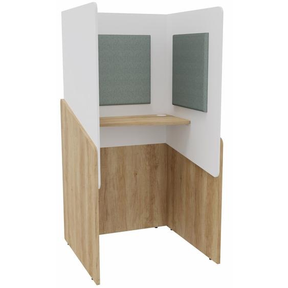 Alcôve cabine de confidentialité acoustique debout CALME Bas Chêne Nebraska - Haut Blanc - Habillage Vert