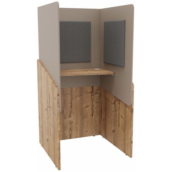 Alcôve cabine de confidentialité acoustique debout CALME Bas Timber - Haut Argile - Habillage Gris