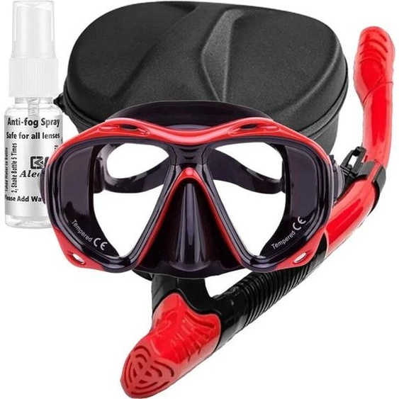 aleefa Masque de plongée pour hypermétropie +2.0 à +5.0, ensemble de tuba antibuée en verre trempé pour hommes et femmes (rouge)