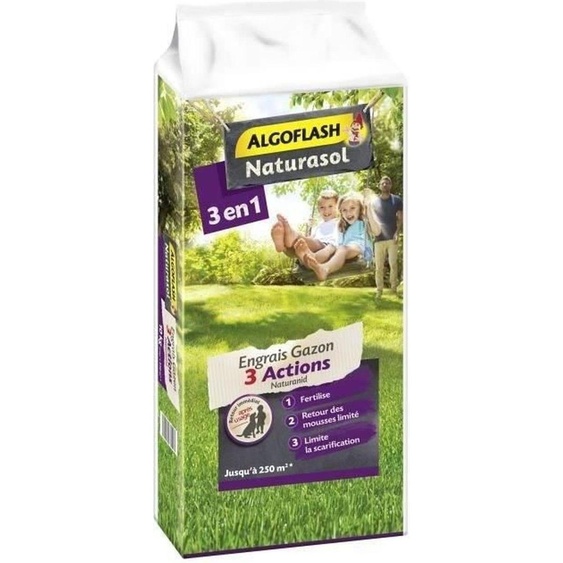 ALGOFLASH NATURASOL Engrais pour gazon AG3BIO250 3 mesures anhydride naturel - 10 kg