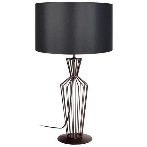 ALICIA-Lampe de salon filaire métal  bronze Abat-jour: empire tissu noir 1 ampoule E27 urbain P45xD45xH66cm