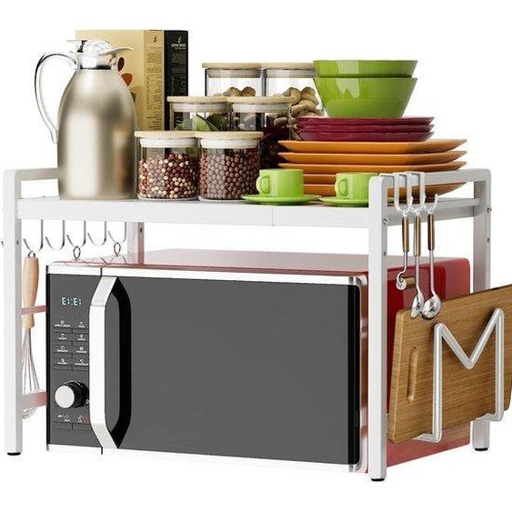 Allecto Premium - Étagère magnétron extensible 3 niveaux noir/blanc - Étagère de cuisine avec crochets - Organisateur pour la cuisine - 40-64 cm extensible