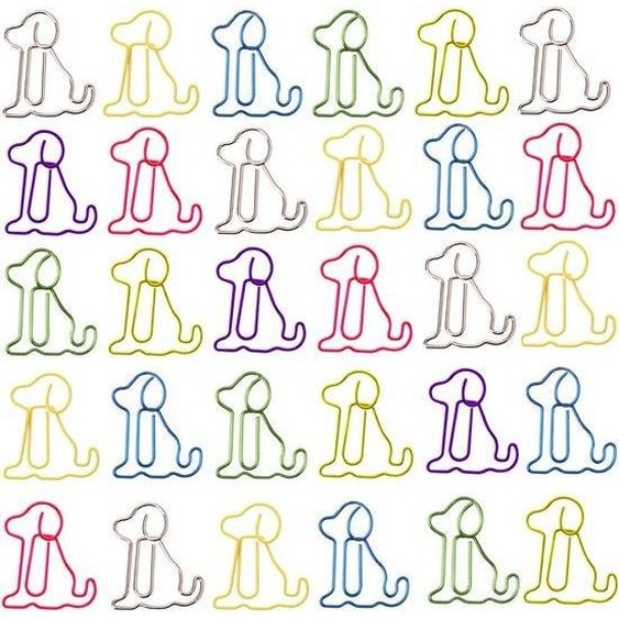 Allecto Premium - Trombones - 30 pièces - Adorables marque-pages en forme de chien - Trombones avec des motifs danimaux de dessins animés - Pour décorer vos photos et vos documents - Couleurs assorties
