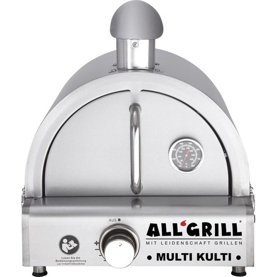 Allgrill MULTI-KULTI Set 2 avec sécurité dallumage - Gril à gaz + hotte à pizza en inox avec cheminée
