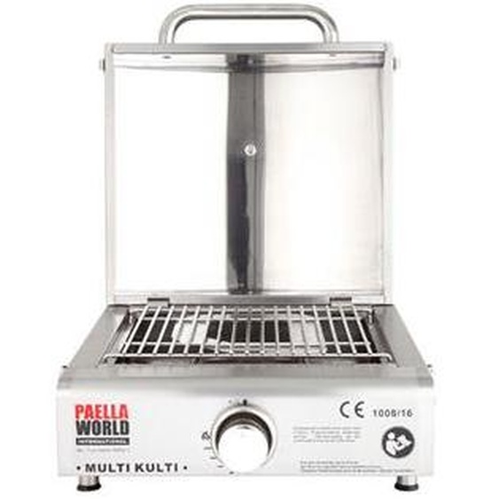 Allgrill MULTI-KULTI Set 4 avec sécurité dallumage - Gril à gaz + hotte à pizza + pierre à pizza + poêle en fonte