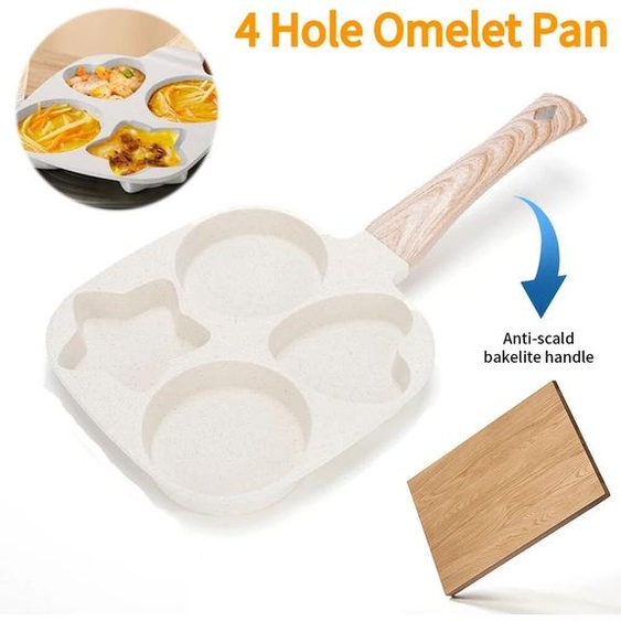 alloet Poêle à omelette à 4 trous, poêle à œufs, revêtement en granit, poêle à omelette, poêle à crêpes multifonction pour cuisinière à gaz et cuisinière à Induction