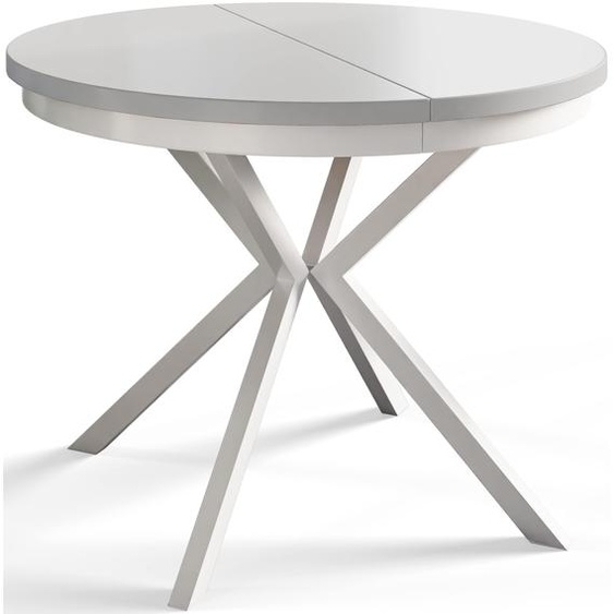 AlpiMeble Table de salle à manger ronde BERGO, table extensible, diamètre : 90 cm/170 cm, table de salon, couleur : blanc, avec pieds en métal de couleur blanche
