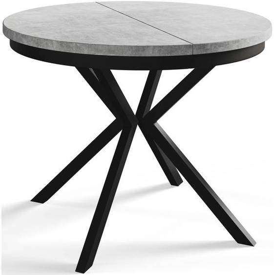 AlpiMeble Table de salle à manger ronde BERGO, table extensible, diamètre : 90 cm/170 cm, table de salon, couleur : gris clair, avec pieds en métal de couleur noire