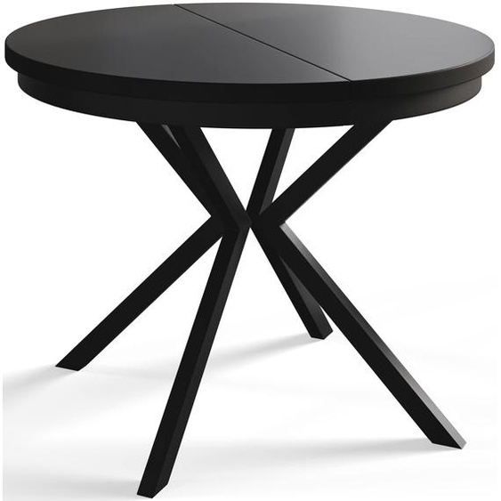 AlpiMeble Table de salle à manger ronde BERGO, table extensible, diamètre : 90 cm/170 cm, table de salon, couleur : noir, avec pieds en métal de couleur noire