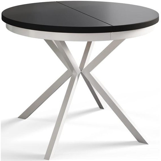 alpimeble Table ronde 90 cm/170 cm Montagne, Table pliante, Table de cuisine, Table à manger, Table à manger, Table de salon, Table de chambre, Table moderne, Pieds en métal blanc, Extensible
