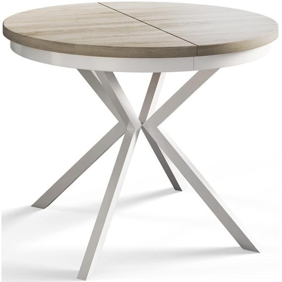 alpimeble Table ronde 90 cm/170 cm Montagne, Table pliante, Table de cuisine, Table à manger, Table à manger, Table de salon, Table de chambre, Table moderne, Pieds en métal blanc, Extensible
