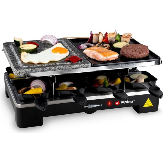 alpina Gril électrique WJK202A - 1200W, Raclette 8 personnes - 8 poêlons, 8 spatules - anti-adhésif
