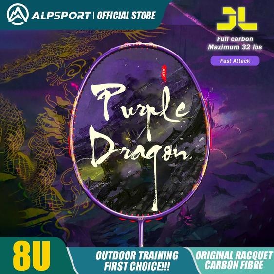ALPSPORT ALP JL 8U-Raquette de Danemark minton Ultralégère Max 32, Corde Artérielle Violet Dragon, Entièrement en Fibre de Carbone, avec Poignée et Ficelle