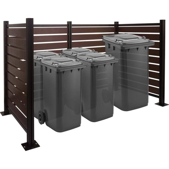 Alu clôtures pour poubelles HWC-K57, habillage pour poubelles, aspect bois extensible 130x206x110cm ~ brun
