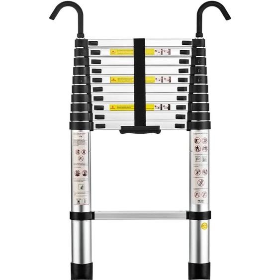 Aluminium Échelle pliante 3.2M Télescopique Pliable avec Mains Courantes Amovibles, Éxtensible Échelle Droite Simple ,Multifonctionnelle, Charge max