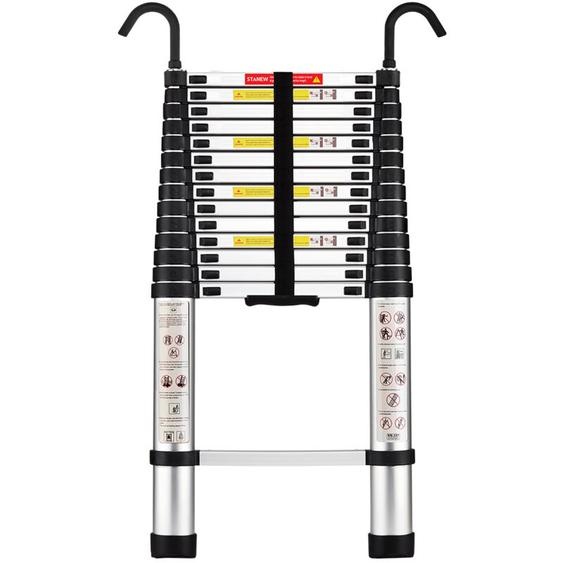 Aluminium Échelle pliante 4.4M Télescopique Pliable avec Mains Courantes Amovibles, Éxtensible Échelle Droite Simple ,Multifonctionnelle, Charge max