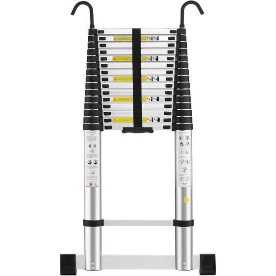Aluminium Échelle pliante 6.2M Télescopique Pliable avec Mains Courantes Amovibles et barre déquilibre, Éxtensible Échelle Droite Simple