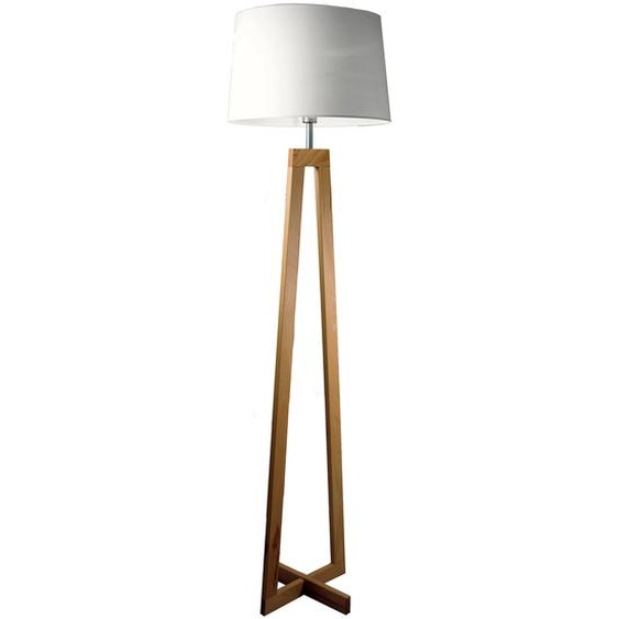 Aluminor Lampadaire Sacha - Ampoule Led E27 - 12W - Pied Bois - Abat-jour Blanc