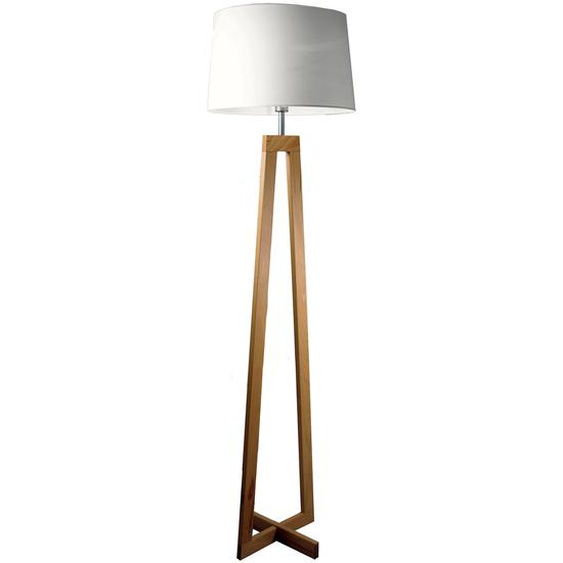 Aluminor Lampadaire Sacha - Ampoule Led E27 - 12W - Pied Bois - Abat-jour Blanc