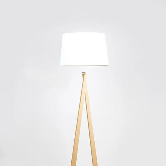 Aluminor Lampadaire Zazou - Ampoule Led E27 - 12W - Pied bois hêtre - Socle acier laqué - Abat-jour blanc