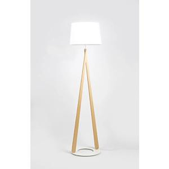 Aluminor Lampadaire Zazou - Ampoule Led E27 - 12W - Pied bois hêtre - Socle acier laqué - Abat-jour blanc
