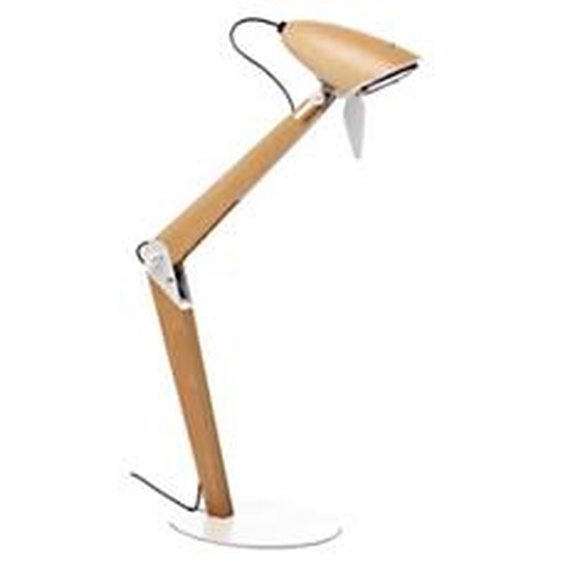 Aluminor Lampe de bureau Lora - Led intégrée - 7W - Double bras articulé - Tête orientable - Bois et Acier Blanc