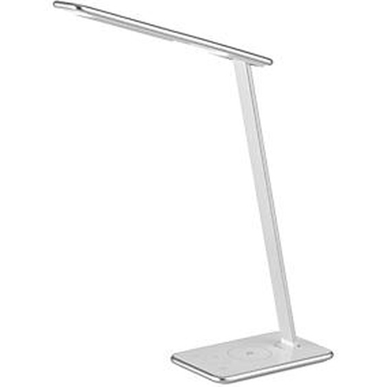Aluminor Lampe de bureau Orbit - Led intégrée - 10,9W - Bras et tête articulés - Chargeur induction - Blanc / Argent