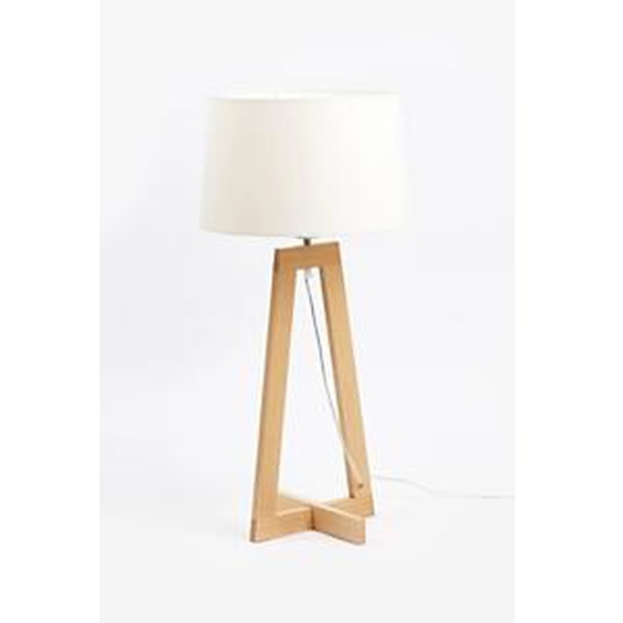 Aluminor Lampe de bureau Sacha - Ampoule Led E27 - 12W - Pied bois et Abat-jour Blanc
