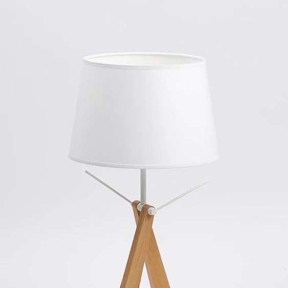 Aluminor Lampe de bureau Zazou - Ampoule Led E27 - 12W - Pied bois hêtre et socle acier laqué - Abat-jour blanc