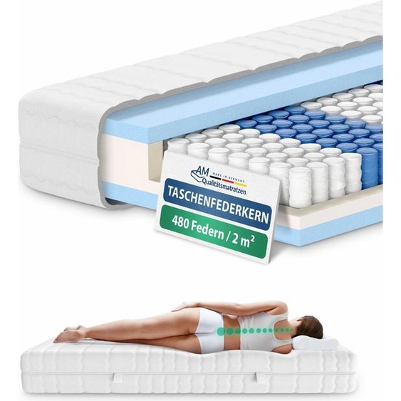 AM Qualitätsmatratzen | Matelas ergonomique 7 zones à ressorts ensachés | 130x190 cm | H4 | 130/190 | Matelas à ressorts | Degré de fermeté H4 | 7 zones | 20 cm dépaisseur