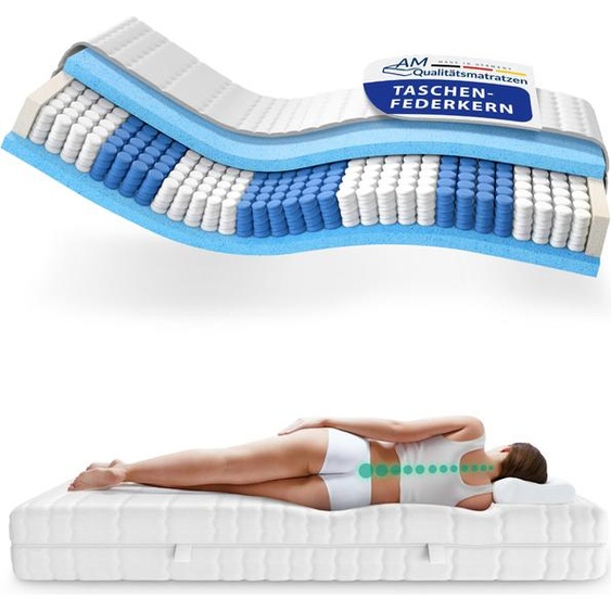 AM Qualitätsmatratzen | Matelas Premium 7 zones à ressorts ensachés | 80x200 cm | H2 | Matelas à ressorts ensachés en forme de tonneau | 80/200 | Matelas à ressorts | Degré de fermeté H2 | 7 zones | 24 cm dépaisseur