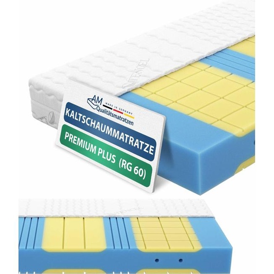 AM Qualitätsmatratzen | Premium Plus Matelas 7 zones en mousse froide 90x200 cm | Souple (H2) | Matelas orthopédique avec inserts en viscoélastique réduisant la pression | RG60 | 19 cm de hauteur | 90 x 200 cm