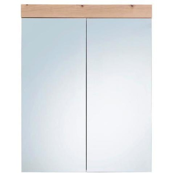 AmandaMando Armoire de toilette murale avec miroir, 2 portes, imitation chêne clair.