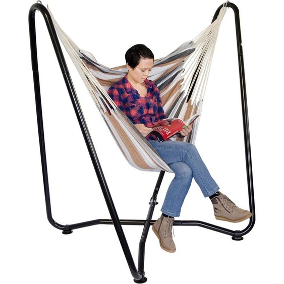 AMANKA Support pour chaise hamac Support métallique pour chaise hamac 155cm Noir y compris chaise hamac Marron rayé