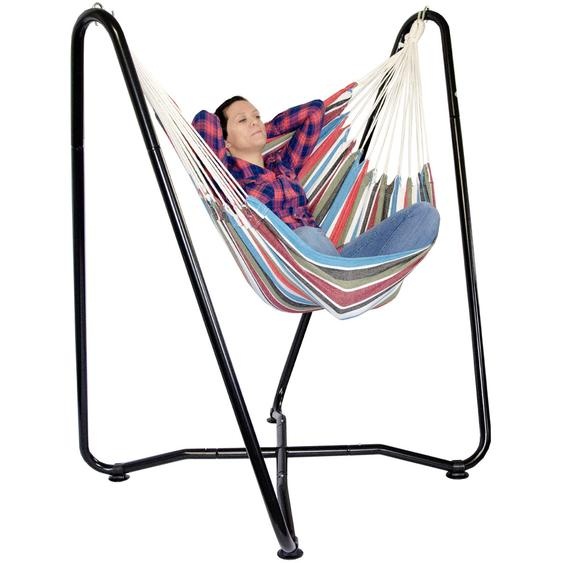 AMANKA Support pour chaise suspendue Support métallique pour chaise suspendue 155cm Noir y compris chaise suspendue Rayures multicolores