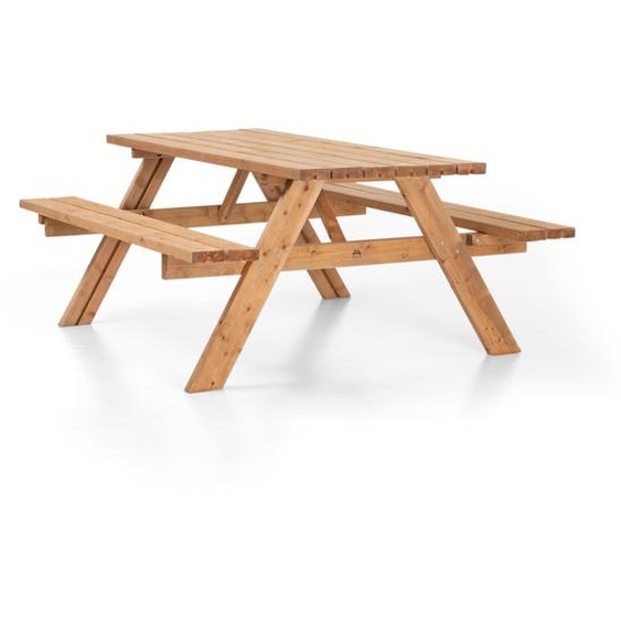 AMATA Table de pique-nique en bois 6 personnes, bancs rabattables, brun rouille