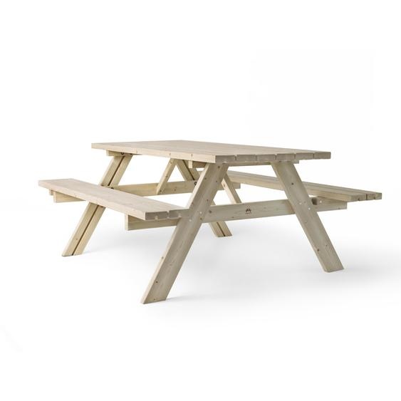 AMATA Table de pique-nique en bois 6 personnes, bancs rabattables, vert olive