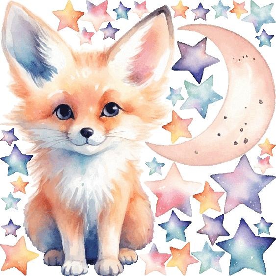 Ambiance-sticker Sticker animal renard dans les étoiles aquarelle