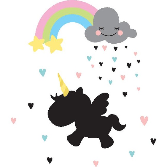 Ambiance-sticker Sticker ardoise licorne et pluie de cœurs + 1 craie liquide blanche