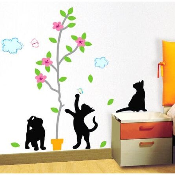 Ambiance-sticker Sticker Chats noirs et arbres