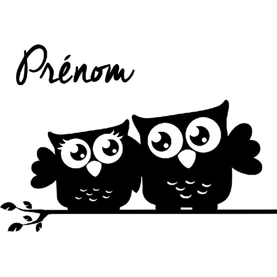 Ambiance-sticker Sticker prénom personnalisable 2 hiboux