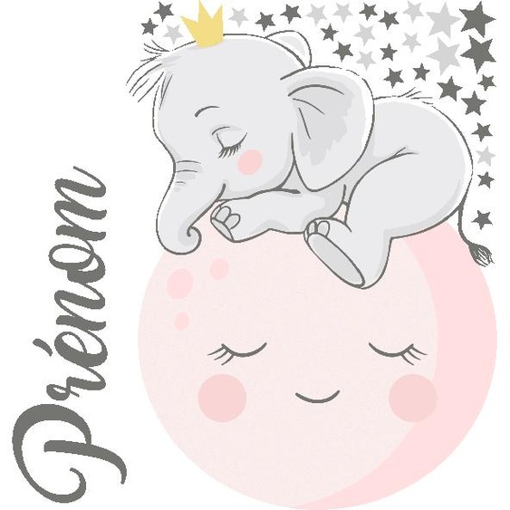 Ambiance-sticker Sticker prénom personnalisable bébé éléphant sur la lune