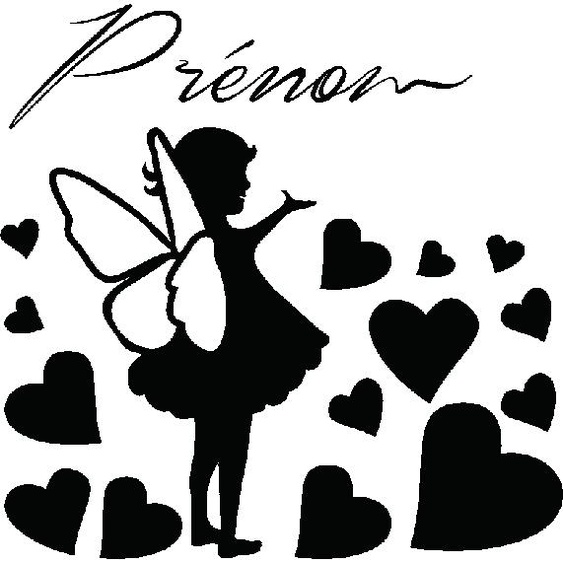 Ambiance-sticker Sticker prénom personnalisable Fée avec cœurs