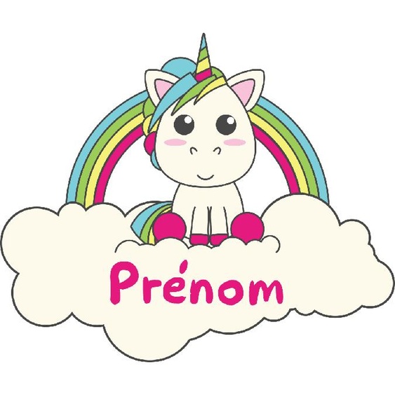 Ambiance-sticker Sticker prénom personnalisable licorne sur son nuage