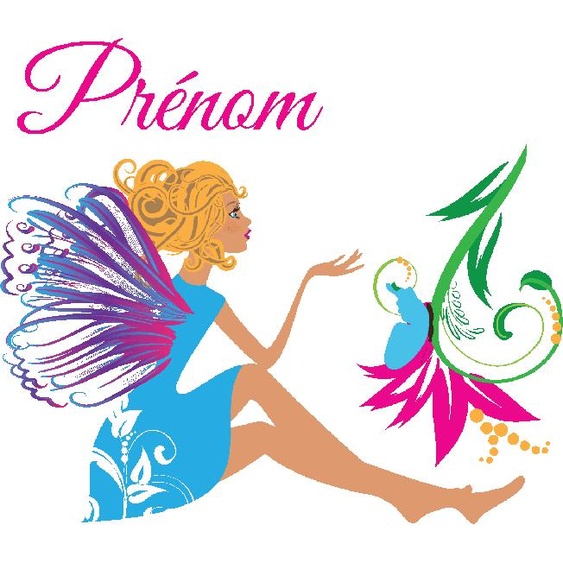 Ambiance-sticker Sticker prénom personnalisé fée et fleur