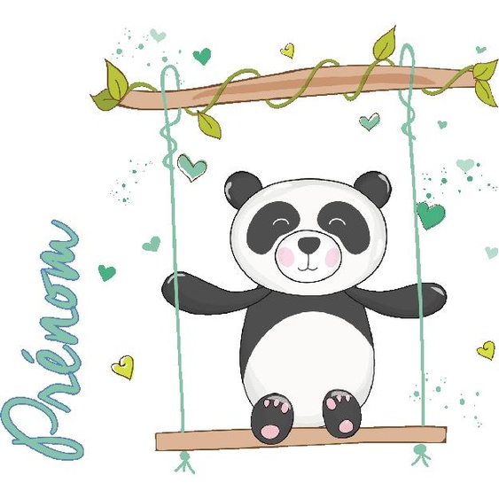 Ambiance-sticker Sticker prénom personnalisé panda sur la balançoire