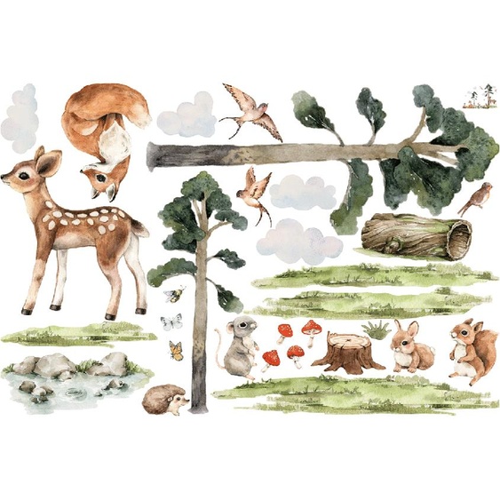 Ambiance-sticker Stickers animaux dans la forêt aquarelle mignons