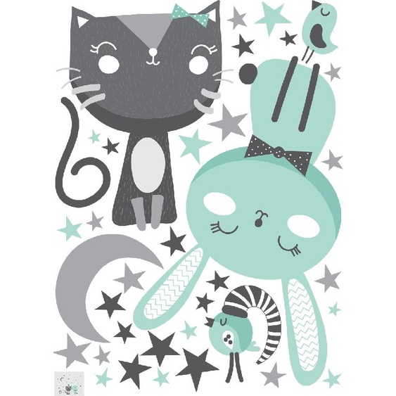 Ambiance-sticker Stickers chat, lapin et oiseaux veilleurs de nuits