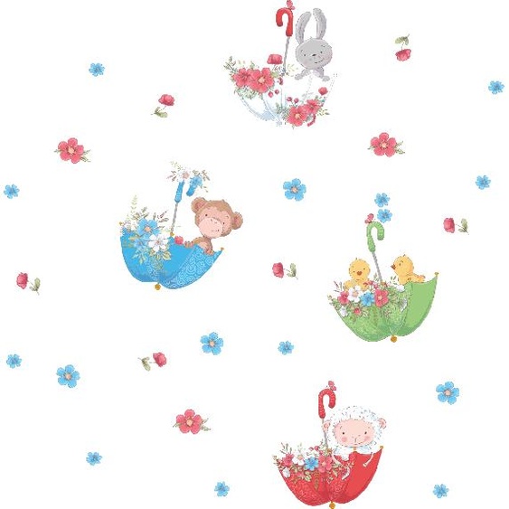 Ambiance-sticker Stickers enfant animaux et les parapluies volants
